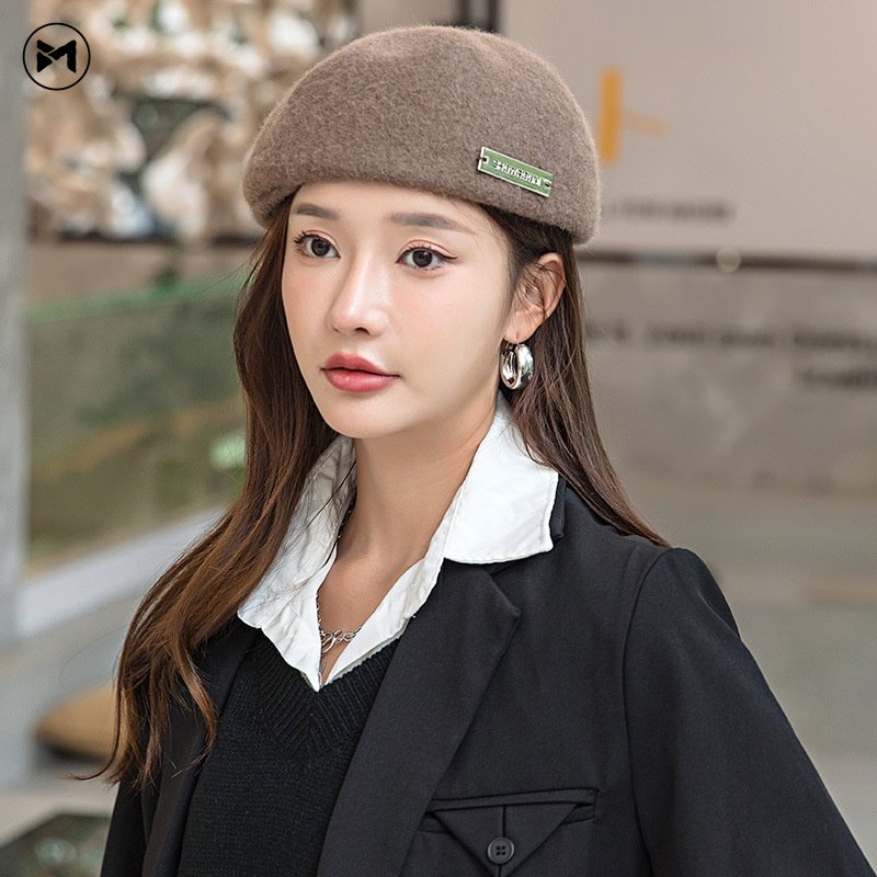 Mũ Beret Len Phong Cách Vintage Anh Quốc Thời Trang Thu Đông Cho Nữ