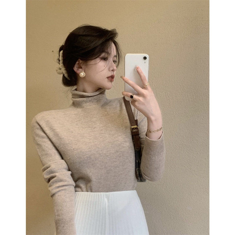 Áo sweater Dệt Kim Tay Dài Cổ Cao Dáng Ôm Thời Trang Thu Đông Mới