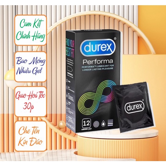 Bao Cao Su durex performa 12 bao kéo dài QHTD, mỏng nhẹ, hàng cty đầy đủ giấy tờ