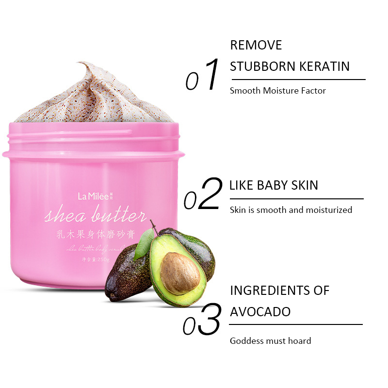 【Ready】 LAMILEE Exfoliating Gel Body Scrub Cream Shea Butter Fruit Skin Whitening Go Cutin Dead Skin Moisturizing Body Care 250G colorlife