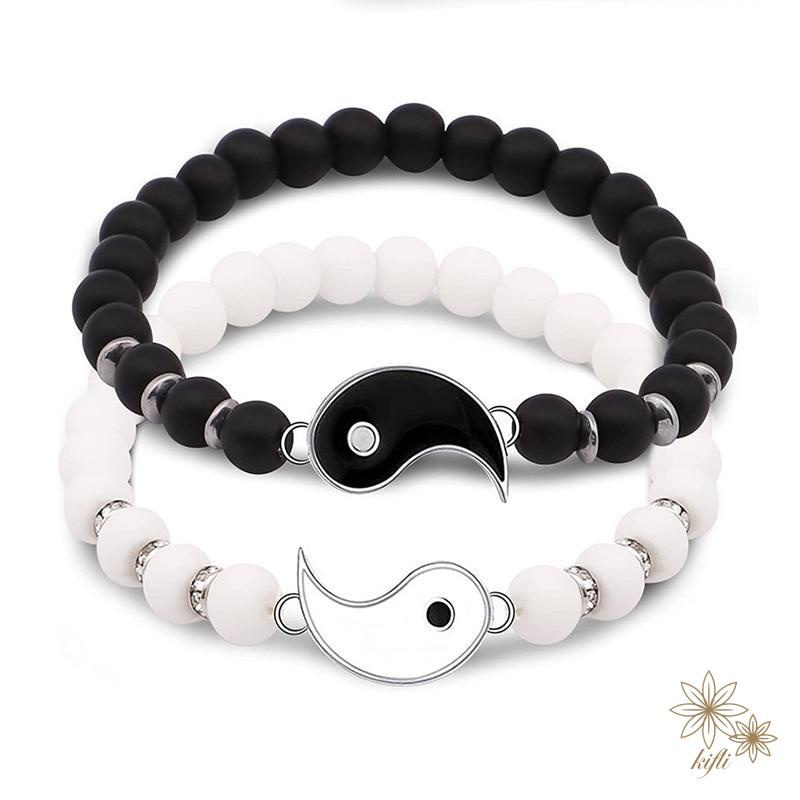 Vòng Tay Chuỗi Hạt Đá Âm Dương Tự Nhiên Đơn Giản Cá Tính Dành Cho Cặp Đôi