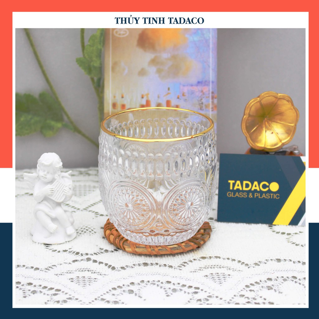 Ly thủy tinh decor cao cấp 265ml Hongli 77309 họa tiết hoa cúc mặt trời ☀️