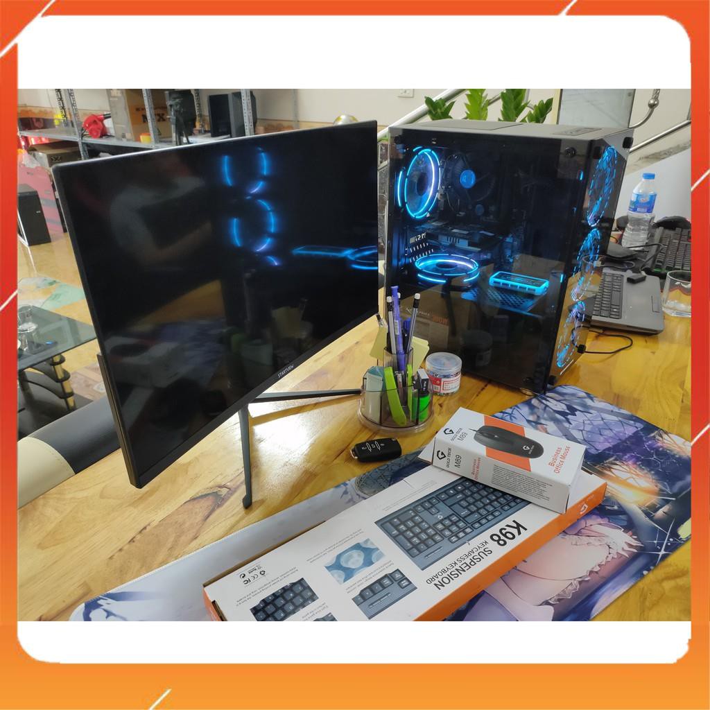 Bộ máy tính chơi Liên Minh, Đột kích màn hình cong, vỏ kính fan led RGB xịn
