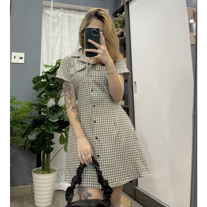 Đầm xinh sammy dress caro kiểu chất kate xịn chạy bo chun lưng cổ sơ mi đủ màu có túi trước ngực