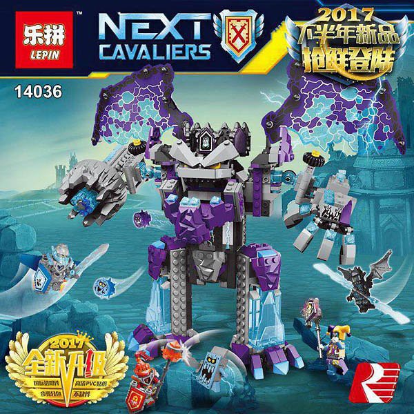 Đồ chơi lắp ráp xếp hình logo nexo knights mech robot dơi tím khổng lồ và quái vật đá Jestro Macy Stone Clay Lepin 14036