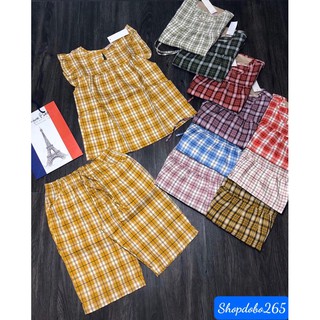 Đồ bộ nữ,đồ ngủ mặc nhà lửng vải kate mịn họa tiết sọc caro thời trang.