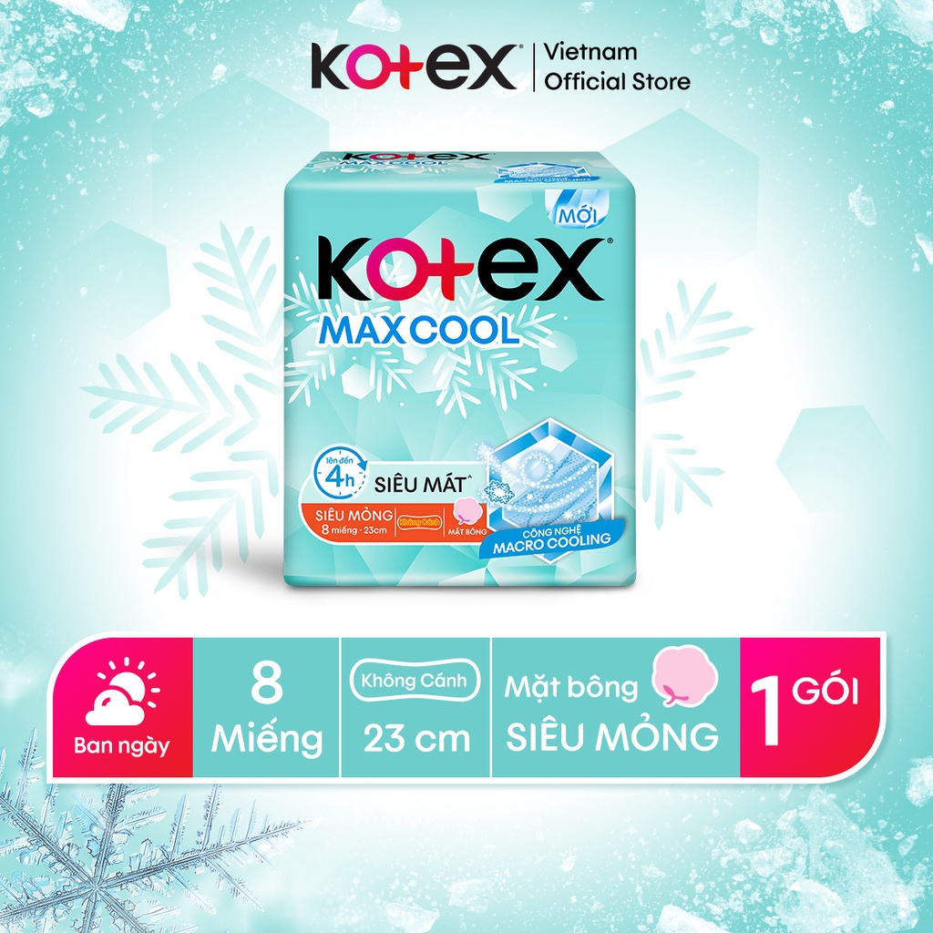 Combo 8 Gói Băng Vệ Sinh Kotex Thảo dược Cool dịu mát SMC 23cm (8 miếng/gói)