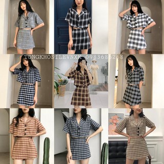 (LOẠI RẺ) SET KẺ CARO CELINA + CHÂN VÁY HOT - SET VEST CARO 9 MÀU ÁO CROPTOP KẺ MIX CHÂN VÁY CARO