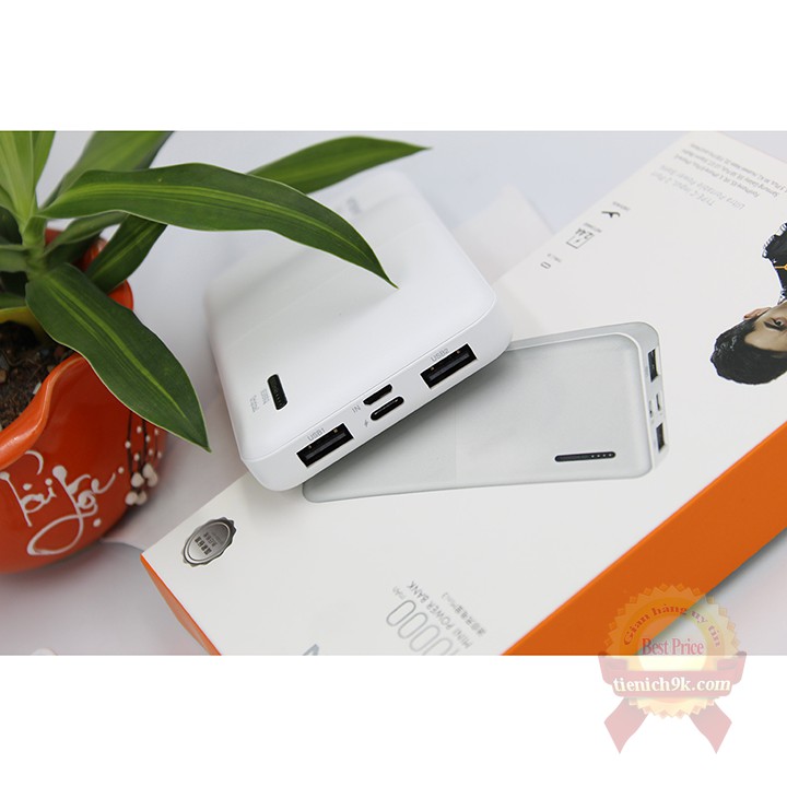 Sạc dự phòng Type_C 10000mah – Pin dự phòng Arun mini 3 siêu mỏng Type C Micro USB 2 cổng tiện lợi