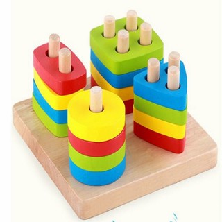 Giáo cụ Montessori xếp hình 4 cột cho bé