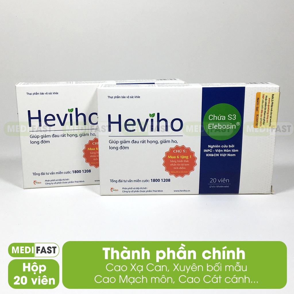 Heviho hỗ trợ giảm đau rát họng từ thảo dược Hộp 20 viên - Có tem tích điểm chính hãng