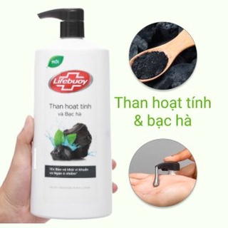 Sữa tắm detox Lifebuoy than hoạt tính và bạc hà giúp sạch khuẩn sạch mùi sảng khoái chai 850g