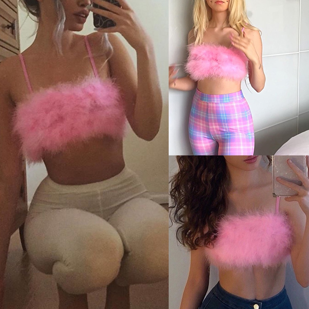 Áo Lửng Hai Dây Phối Lông Vũ Thời Trang Quyến Rũ Cho Nữ | BigBuy360 - bigbuy360.vn