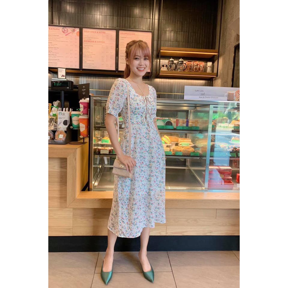 Đầm dự tiệc hoa liti cột nơ siêu dễ thương - sáng da thích hợp đi chơi, đi tiệc đi dạo phố - Thời trang VADA (Đ231) | BigBuy360 - bigbuy360.vn