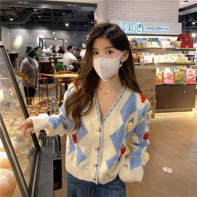 Jiashucheng Áo Sweater Dệt Kim Cổ Chữ V Phối Ren Đính Đá Thời Trang Mùa Thu 2021 Mới Cho Nữ