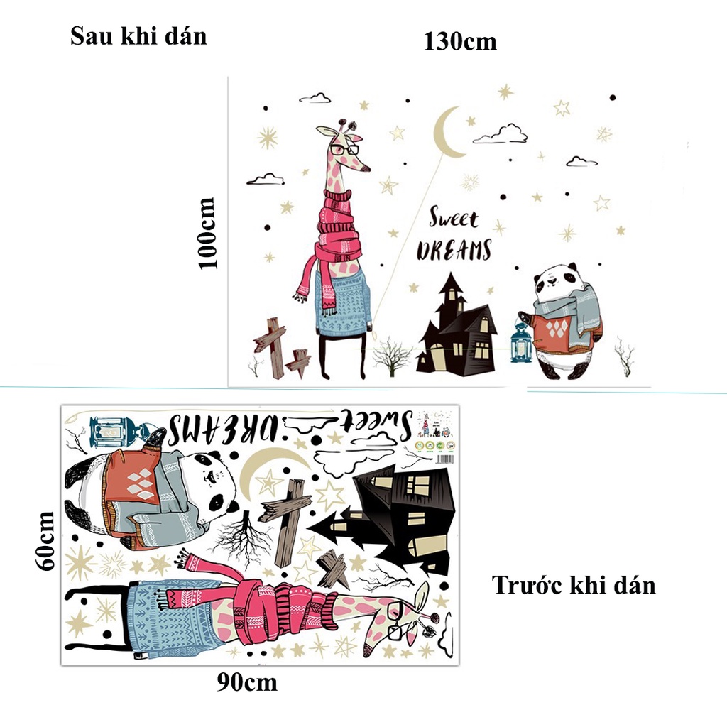 Decan dán tường Hươu Và Gấu Trúc XL8279