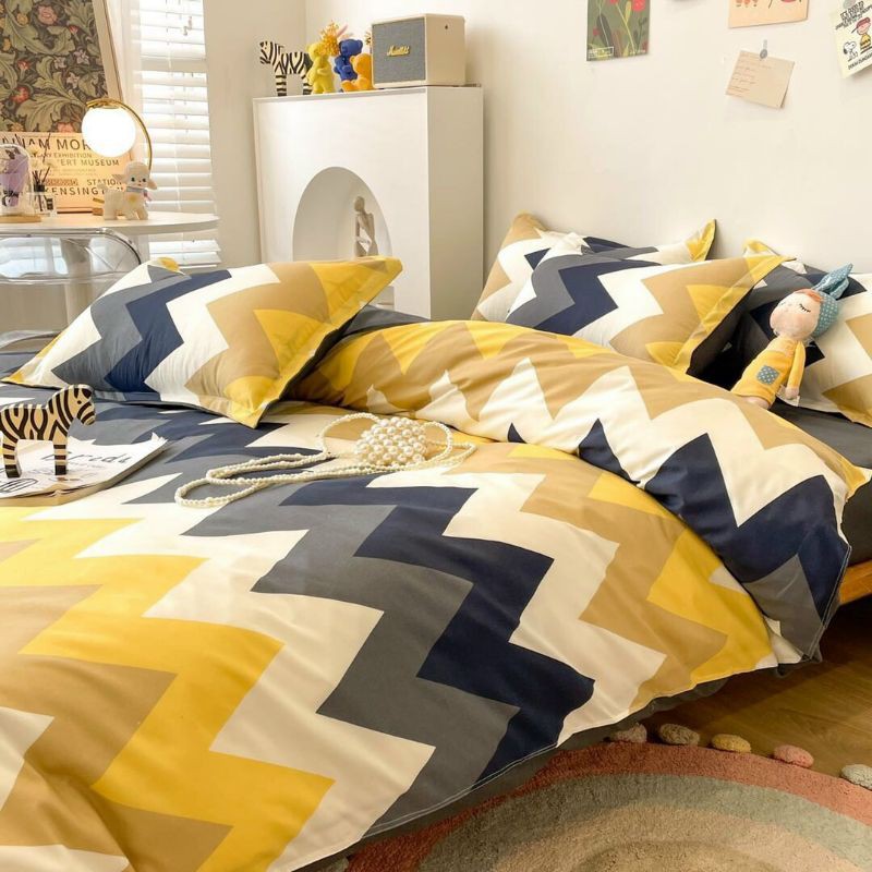 Bộ Cotton poly Sóng Vàng Ghi