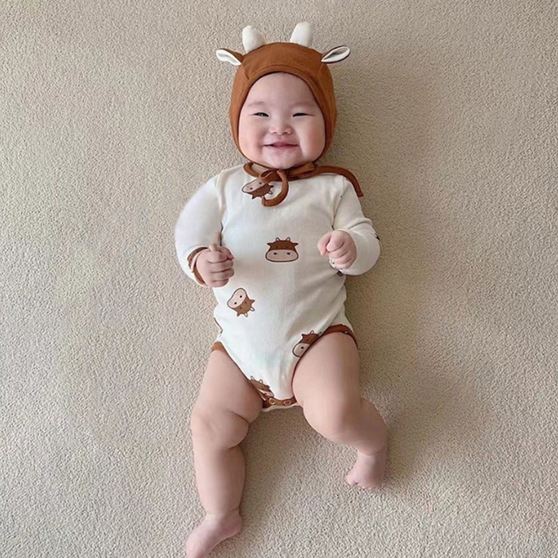 Bộ Áo Liền Quần Tay Dài Kèm Nón Dễ Thương Cho Bé