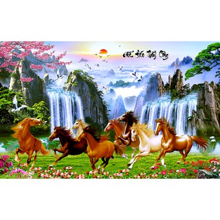 Tranh dán tường VTC Phong thủy mã đáo thành công UD0440 kim sa