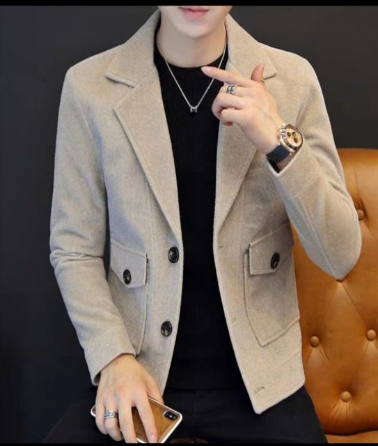 Áo khoác dạ nam dáng vets thời trang thu đông