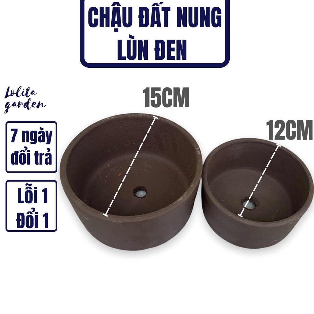 Chậu Đất Nung Tròn Đen Chậu Trồng Sen Đá Xương Rồng Siêu Xinh Lỗi 1 Đổi 1