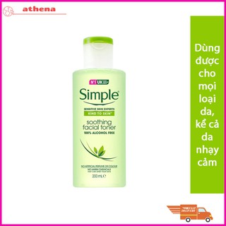 Nước Hoa Hồng Simple Soothing Facial Toner 200ml giúp sát khuẩn, làm mềm và mịn da, chống viêm, cấp ẩm cho da hiệu quả
