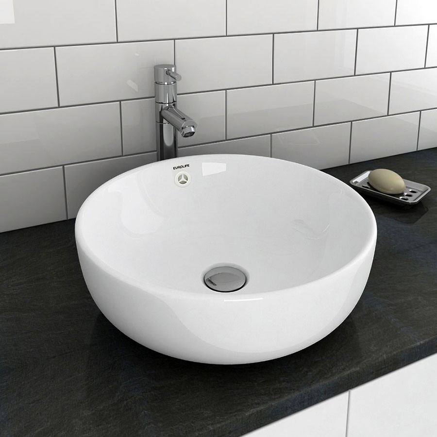 Chậu Lavabo sứ tròn dương bàn, men Nano tuyết sáng bóng Eurolife EL-LVB05 (Trắng)