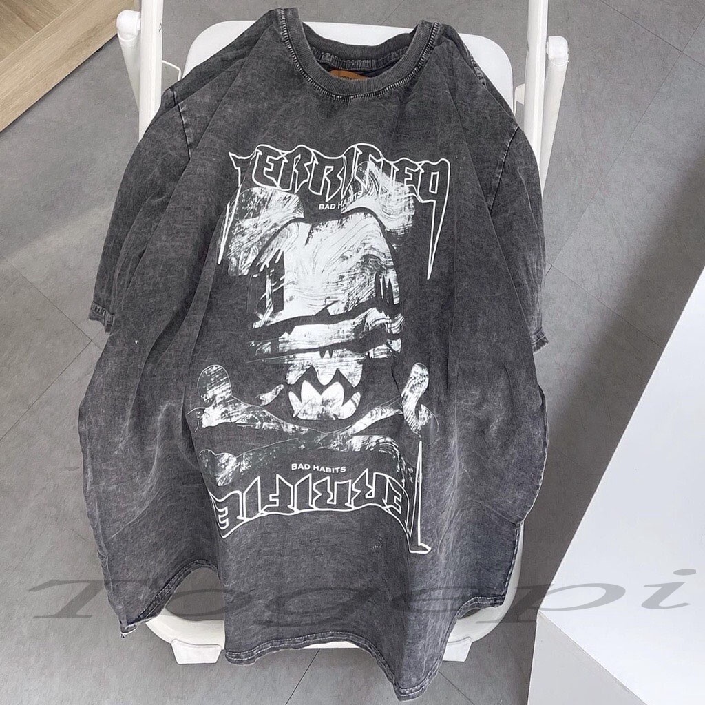 Áo thun tay lỡ loang màu họa tiết đầu lâu TERRI trẻ trung cá tính/ Áo cộc tay mặc quanh năm phom rộng unisex nam nữ
