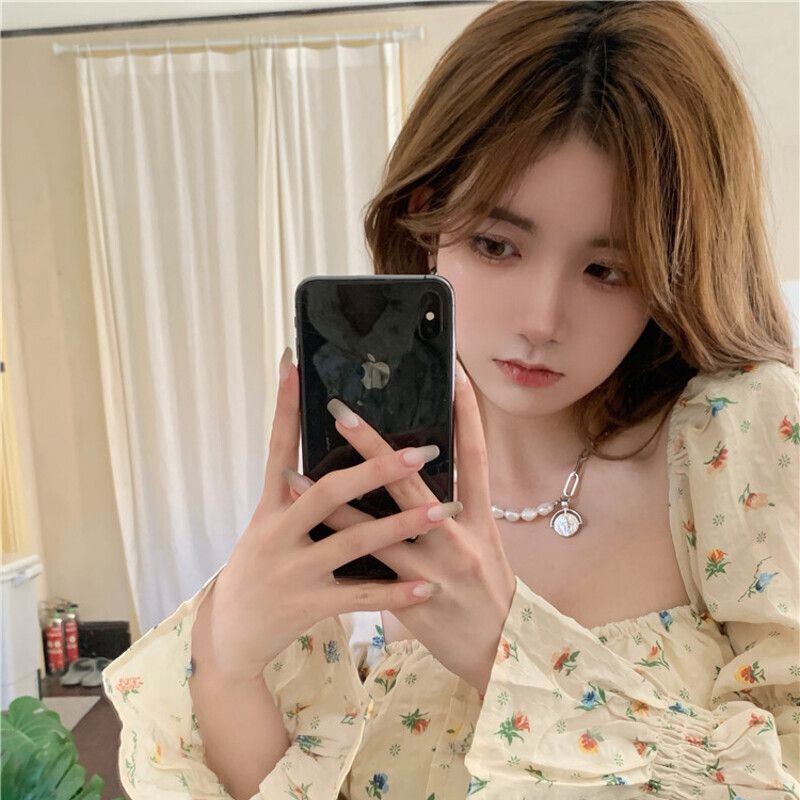 [MURIOKI] Áo Sơ Mi Tay Dài Cổ Thấp In Họa Tiết Hoa Phong Cách Pháp Thời Trang Mùa Thu 2022 Cho Nữ