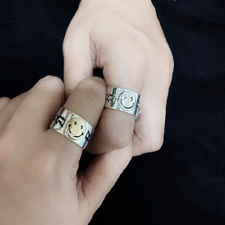 Nhẫn hở hình mặt cười/ hoa cúc dễ thương có thể điều chỉnh cho cặp đôi 223603