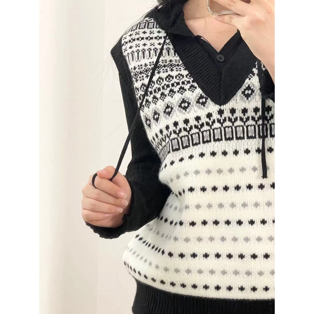 Áo vest nữ dệt kim, áo gile với thiết kế cổ chữ V cổ điển phong cách Hàn Quốc | BigBuy360 - bigbuy360.vn