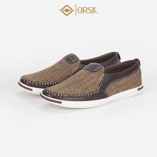 Giày lười nam vải jean ORSIL màu nâu đất trẻ trung - MD1