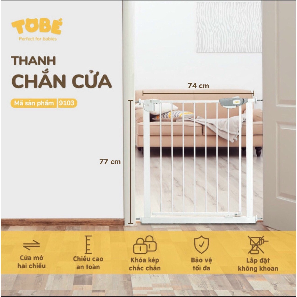 Thanh chắn cửa/ cầu thang ToBé kích thước 77x74cm không cần khoan đục an toàn và chắc chắn-BaByC