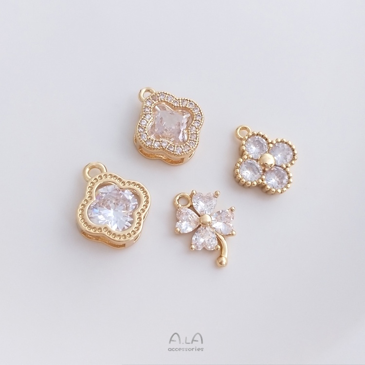💖Đồ trang sức DIY💖Màu Sắc Mặt Vòng cổ Mạ Vàng 14k Hình Cỏ Bốn Lá Đính Đá Zircon | BigBuy360 - bigbuy360.vn