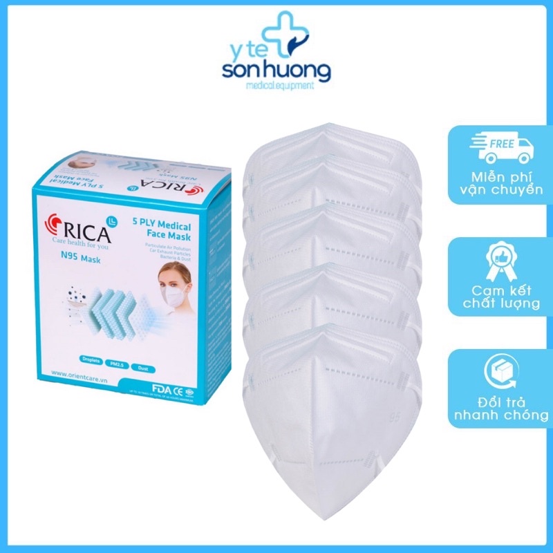 Khẩu trang N95 5 lớp Hộp 20 cái chống bụi mịn PM2.5, có kẹp kim loại chắc chắn ở sống mũi