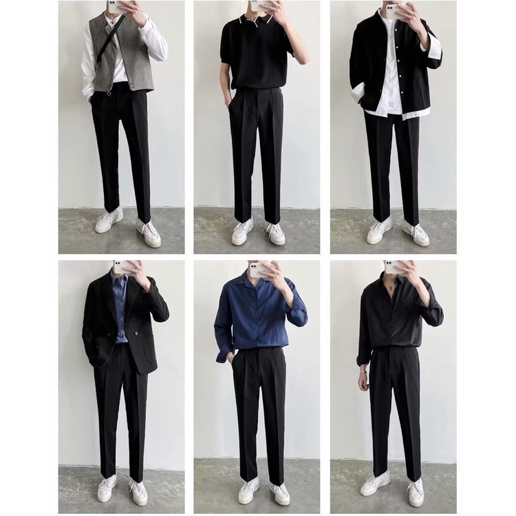 Quần âu nam vải lụa hàn co giãn, Quần baggy nam không nhăn không xù loại tây âu thời trang ống rộng slim r3tr7 fit