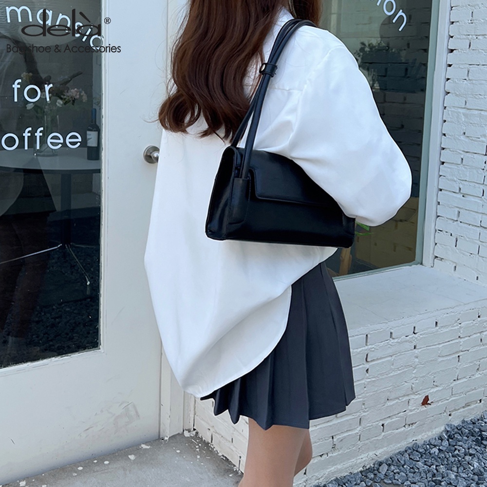 Dela Túi Xách Da Sáp Dầu Có Tay Cầm Dài Màu Sắc Ngọt Ngào Phong Cách Retro Thời Trang Cho Nữ