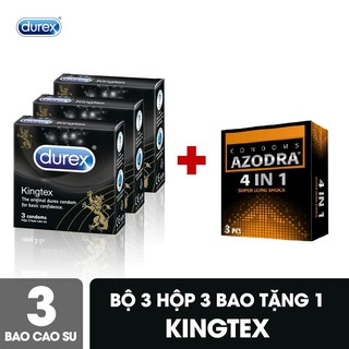 Mua 3 Bao cao su Durex Kingtex Ôm sát hộp 3 cái TẶNG 1 Bao cao su Azodra 4 in 1 gân gai kéo dài thời gian Hộp 3 cái