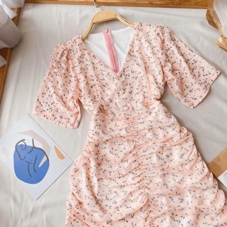 🍭Đầm hoa nút bọc nhúng eo chân bèo🍭