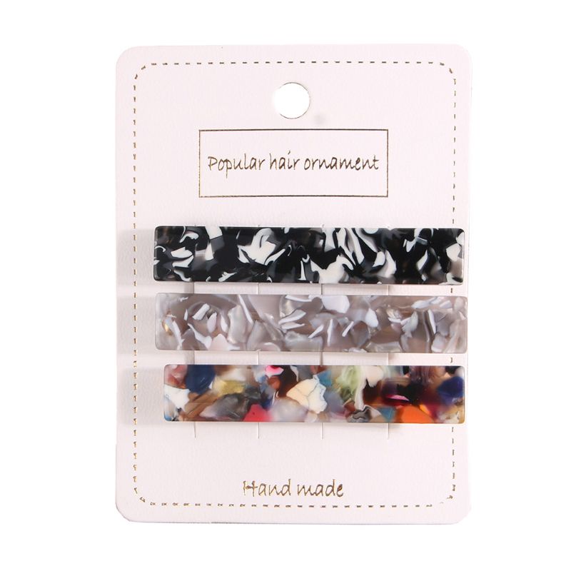 Set 3 Kẹp Mỏ Vịt Hình Chữ Nhật Bằng Acrylic Họa Tiết Vân Đá Cẩm Thạch Nhiều Màu Kiểu Vintage Cho Nữ