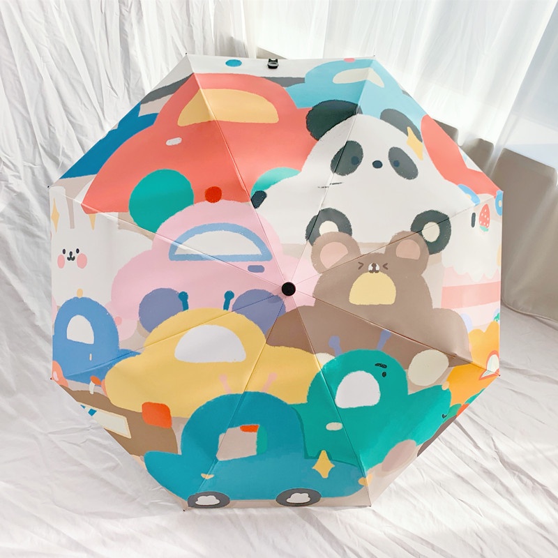 Dù Mini Tự Động Chống Tia UV Họa Tiết Gấu Trúc Dễ Thương Bắt Mắt