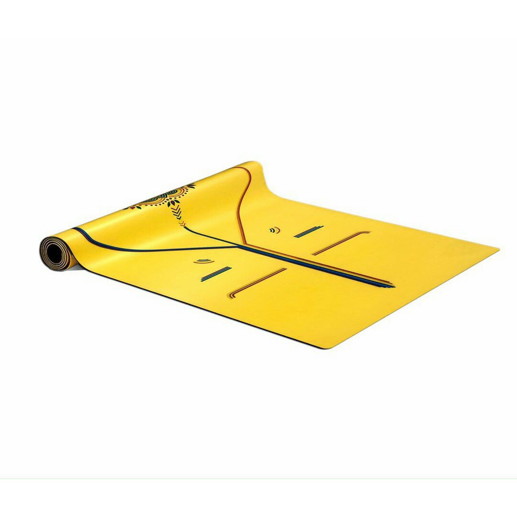 Bộ thảm yoga chất liệu PU cao cấp, bộ thảm tập yoga màu vàng họa tiết cầu vồng cực đẹp