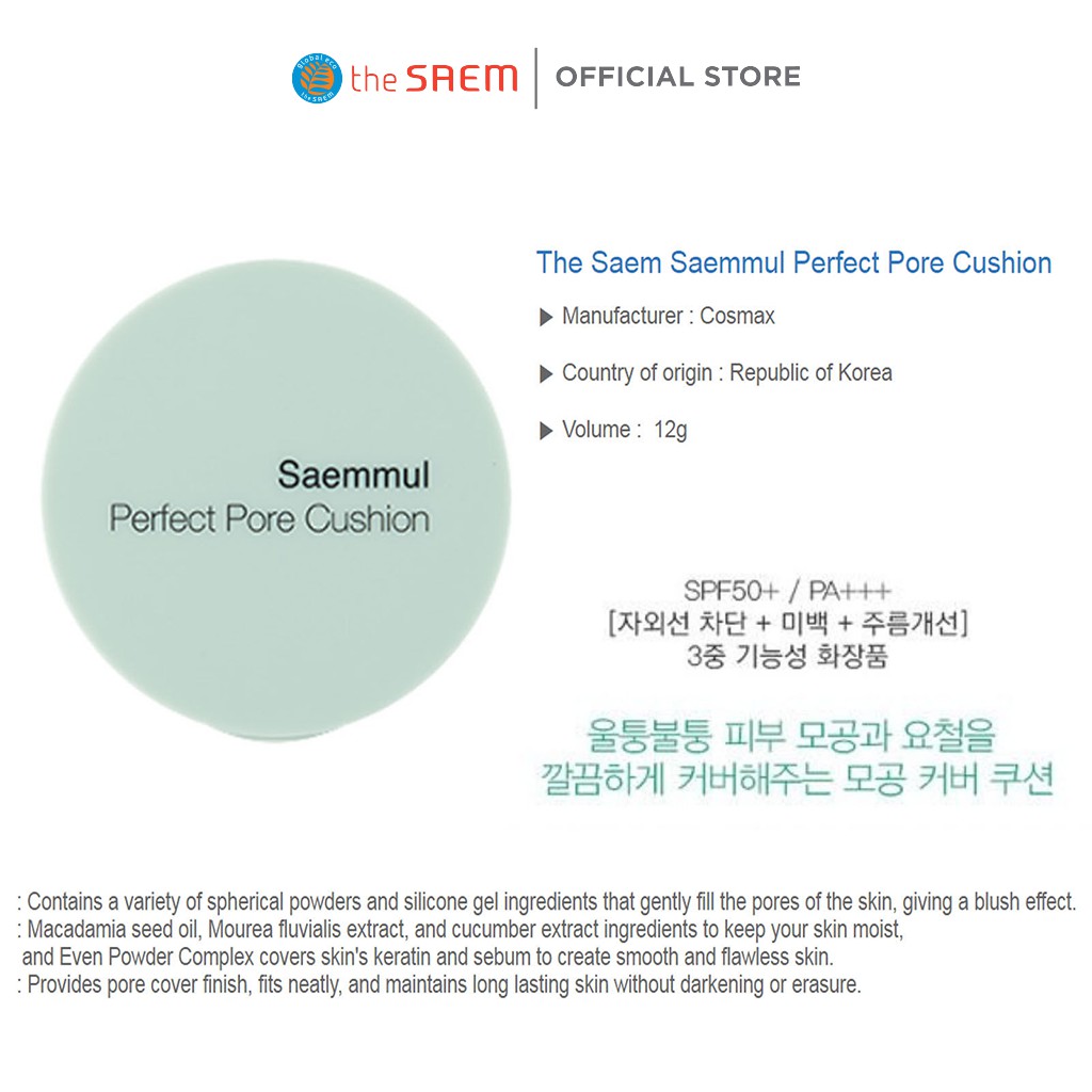 Phấn Nước Che Phủ Lỗ Chân Lông The Saem Saemmul Perfect Pore Cushion 02 Natural Beige (12g)