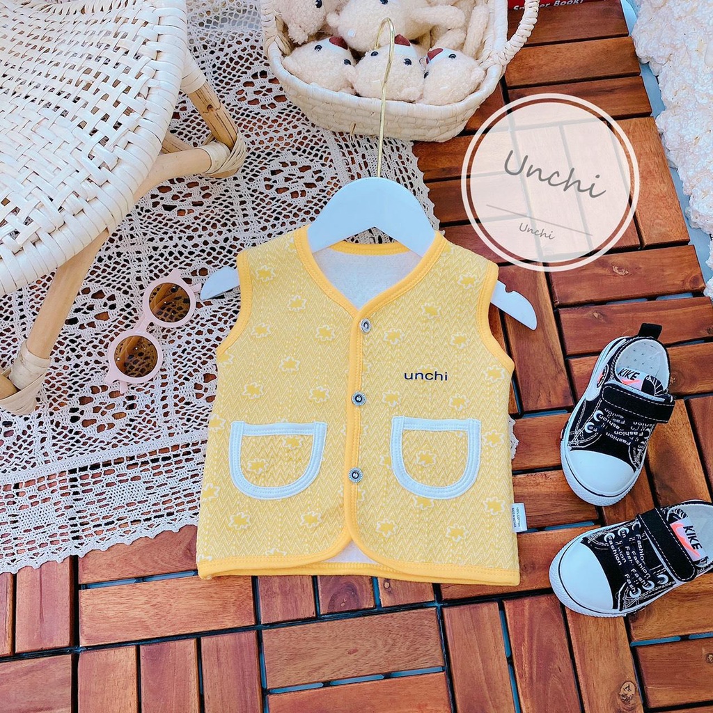 Áo gile xốp trần bông thu đông Unchi cài thẳng cho bé phối túi  (5-13kg)