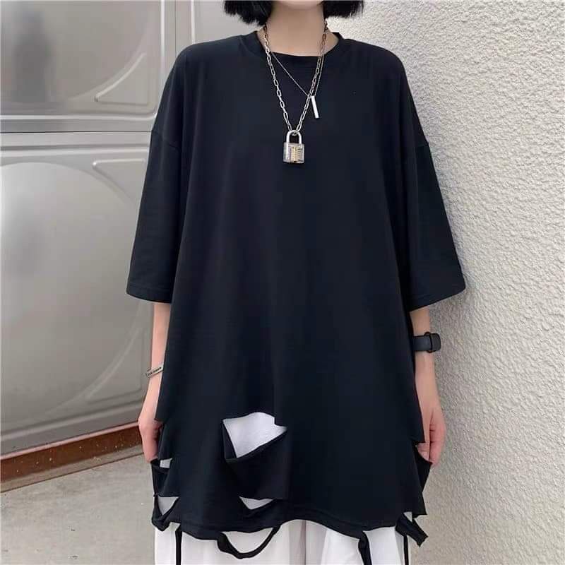 Áo thun tay lỡ rách gấu chất cotton CoolZ phông Unisex nam nữ Cotton oversize form rộng phong cách