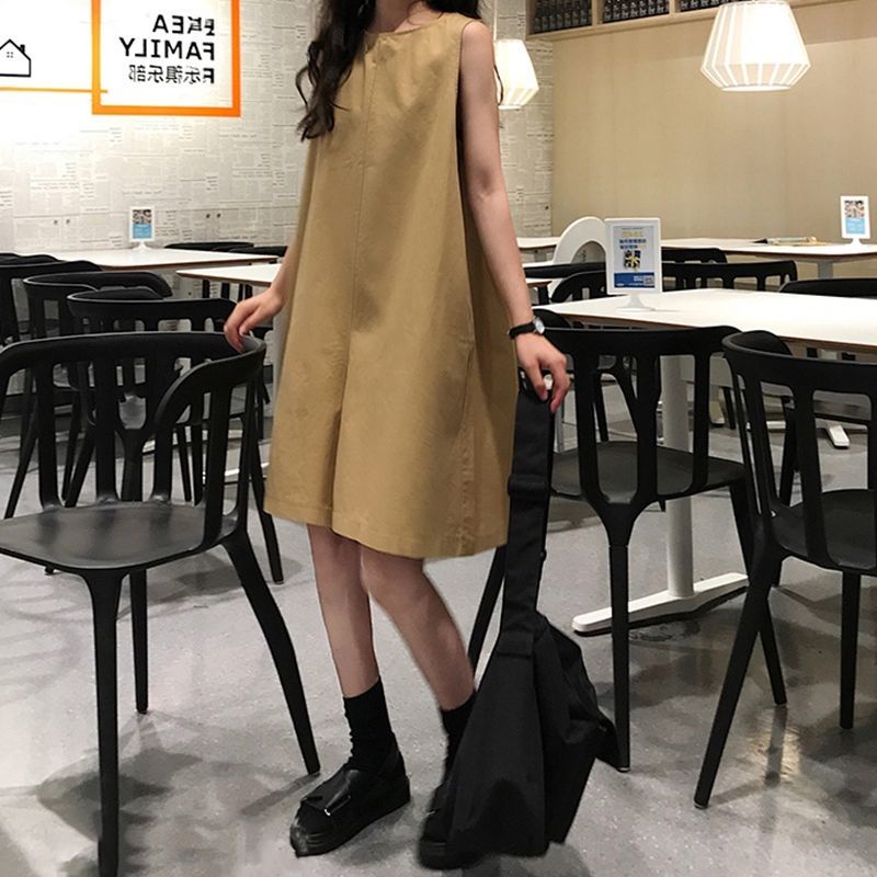 Bộ Áo Liền Quần Ống Rộng Chất Cotton Màu Trơn Cỡ Lớn Thời Trang Mùa Hè Cho Nữ