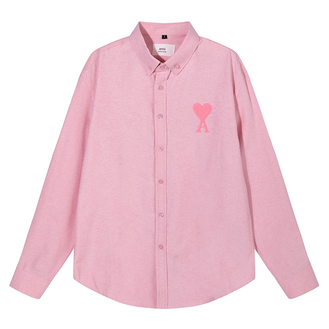 Áo Sơ Mi Oxford Tay Dài Thêu Hình Trái Tim Màu Đỏ Phong Cách Paris Mới Cho Cặp Đôi