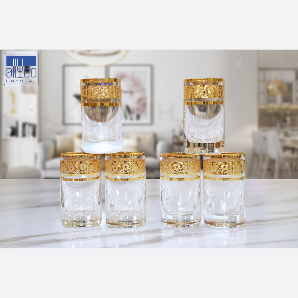 Bộ ly pha lê Tiệp cao cấp BOHEMIA 1239A, dung tích 35ml, hoa tiết dây hoa mạ vàng - Hàng chính hãng