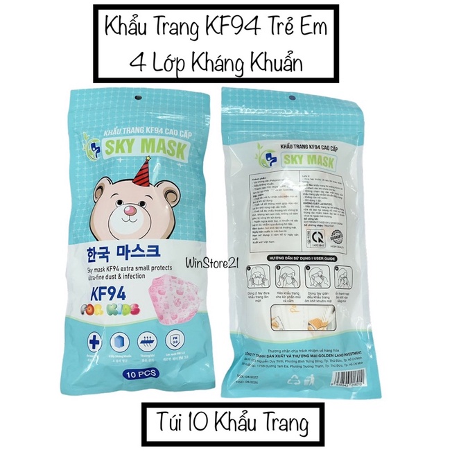 Túi 10 Khẩu Trang _ Khẩu Trang KF94 SkyMask Trẻ Em 4 Lớp Kháng khuẩn .