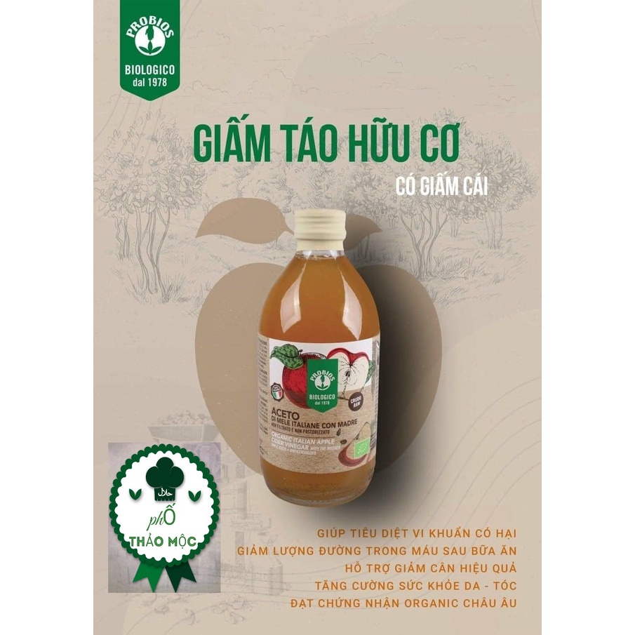 Giấm Táo - Lựu - Dừa hữu cơ  ProBios 500ml